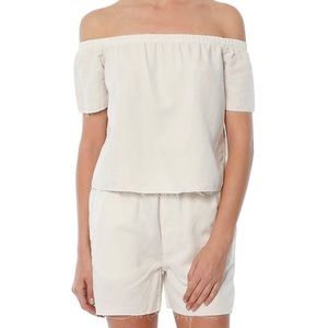 Mother Denim The Cold Shoulder Fray Top in Dove White NEW